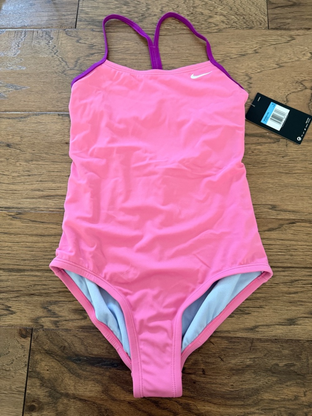 Nike Bright Pink Solid Racerback One-Piece Swimsuit with Purple Straps